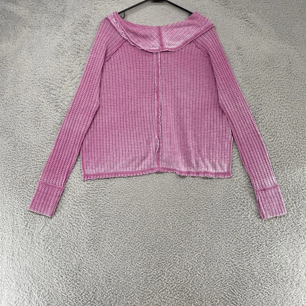 We The Free Thermal Top Womens XS Pink Waffle Cowl Neck Cropped Boxy Oversized